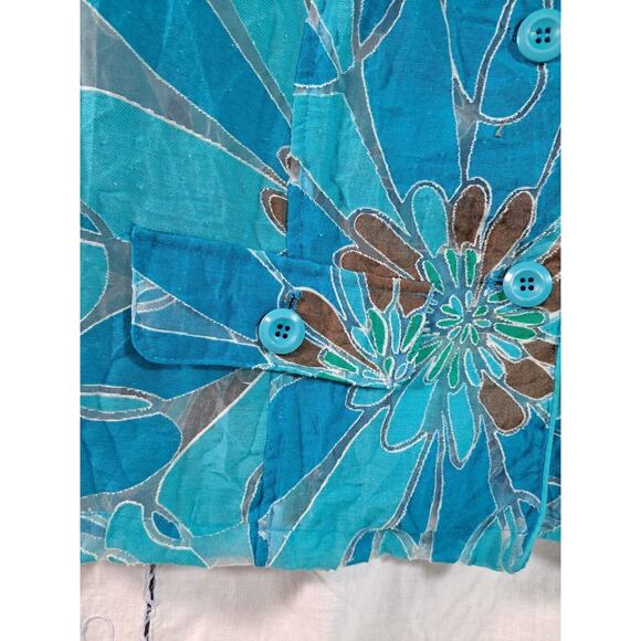 Shacket Shirt Blue Black Burnout Women's Size M L Floral 3/4 Sleeve Semi-sheer - Picture 3 of 12